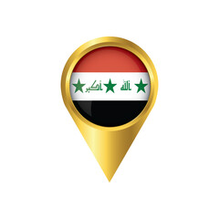 Flag of Iraq.symbol check in Iraq, golden map pointer with the national flag of Iraq in the button. vector illustration.