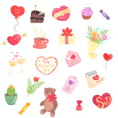 Vector set of elements for Valentine's Day. Gifts and sweets for decorating design or printing.