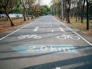 cycling path in the park. bicycle traffic sign painted on the floor
