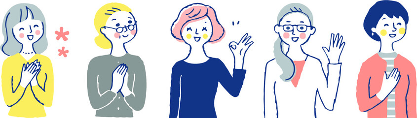 笑顔の女性5人　セット