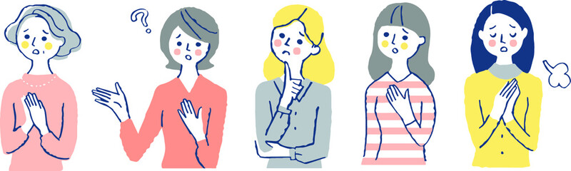 困っている女性5人　セット