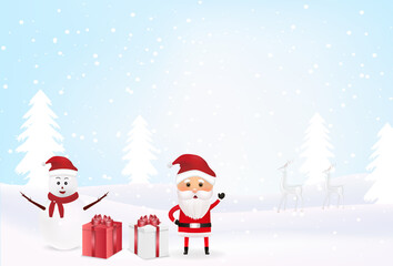 Christmas background with snowman and reindeer