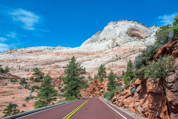 A long way down the road going to Zion National Park, Utah