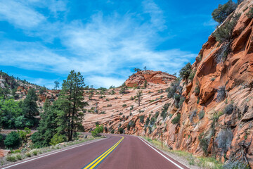 A long way down the road going to Zion National Park, Utah