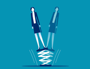 Businesswoman standing on springboard. Business flexibility