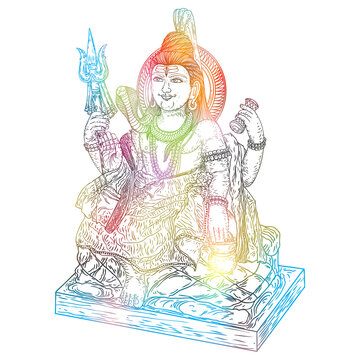 Lord Shiva, hand drawn classic Maha Shiwaratri background. Maha Shivratri festival. Isolated. Vector.
