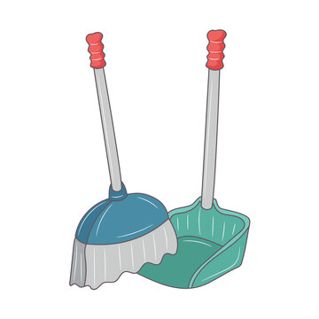 recommend clip art: The broom with dustpan, colored Line art vector illustration 