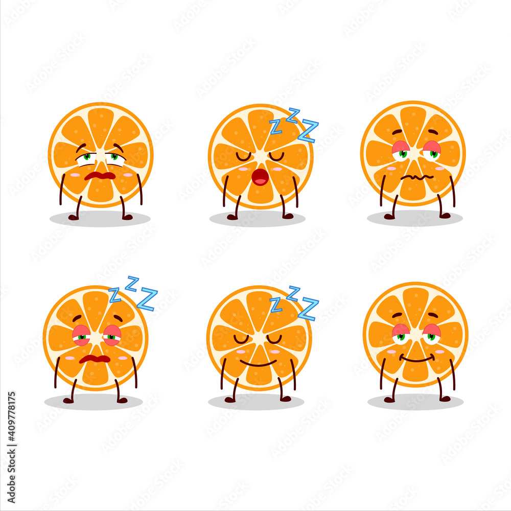 Poster cartoon character of slice of kumquat with sleepy expression