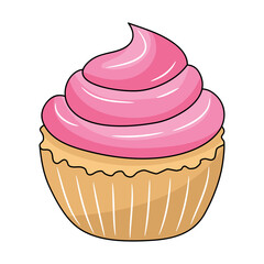 Cute Cupcake, Simple colored Line art vector illustration