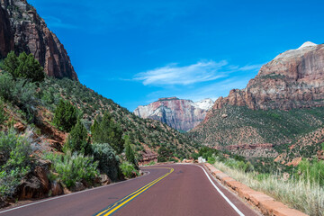A long way down the road going to Zion National Park, Utah