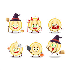 Halloween expression emoticons with cartoon character of slice of yellow melon