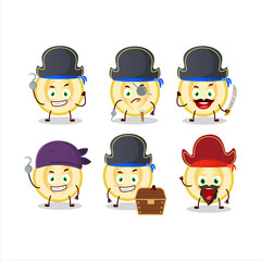Cartoon character of slice of yellow melon with various pirates emoticons