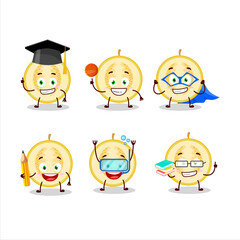 School student of slice of yellow melon cartoon character with various expressions