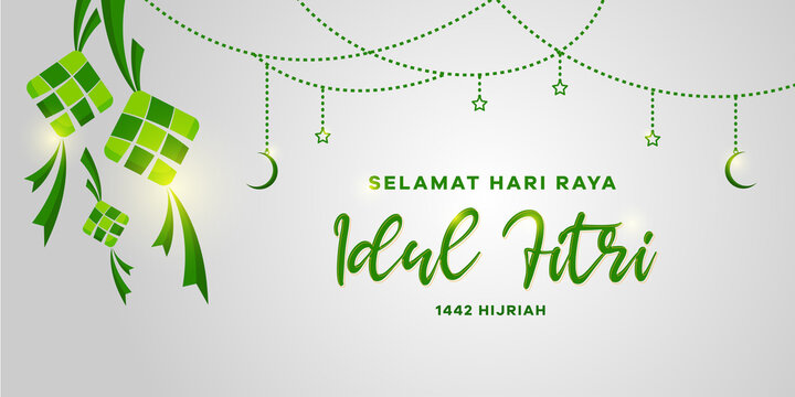 creative greeting card design with crescent moon and stars of selamat hari raya aidil fitri. Eid mubarak greeting card design.