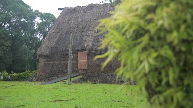 View of a traditional thatched house in Fiji 