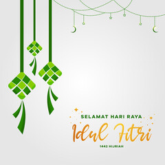 creative greeting card design with crescent moon and stars of selamat hari raya aidil fitri. Eid mubarak greeting card design.