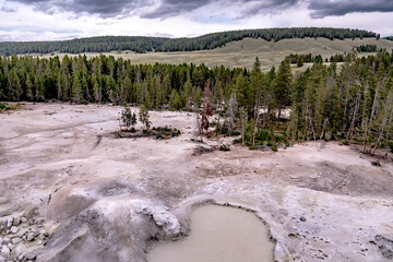 hot spring and geiser in yellowstone national par