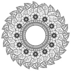 Circular pattern in the form of mandala with flower for henna, mehndi, tattoo, decoration. decorative ornament in ethnic oriental style. coloring book page.