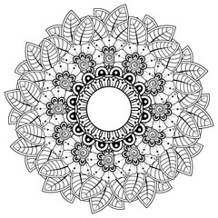Circular pattern in the form of mandala with flower for henna, mehndi, tattoo, decoration. decorative ornament in ethnic oriental style. coloring book page.