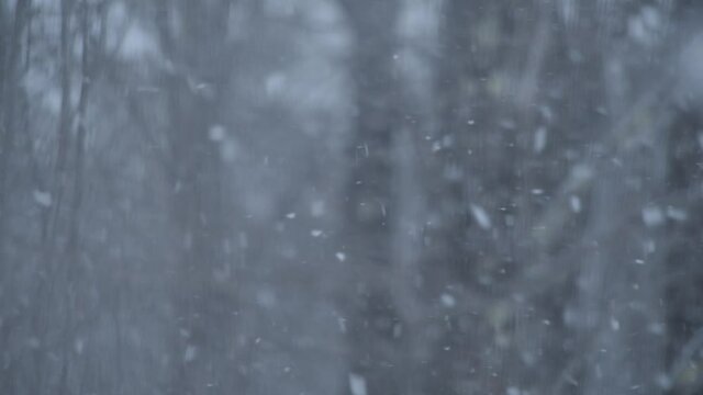 Snowflakes falling in SLOW MOTION. Swirling and mixing snow.