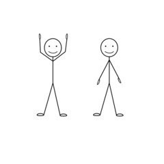 figure of a man sketch waving his hands up and down isolated on a white background