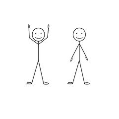 figure of a man sketch waving his hands up and down isolated on a white background