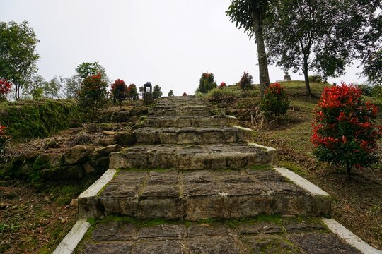 Historical stairs lead to the Gedong Songo temple, Semarang. Indonesia