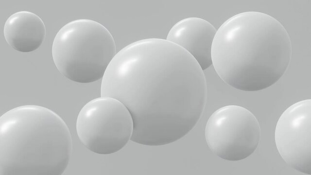3D animation of Abstract bright white balls background. 4k 3d render.