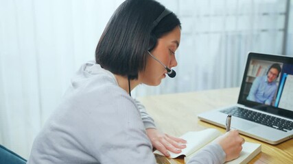 Homeschool girl learning online at home during Coronavirus pandemic.	