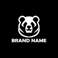 Panda head silhouette Logo design template.