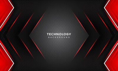 3D Overlap layers effect with red color light decoration. modern technology design template.