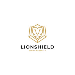 Lion shield monoline hipster logo design