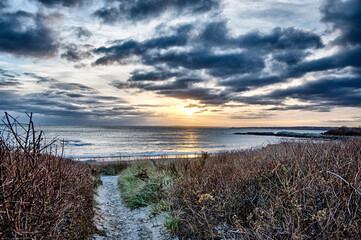 Sunset in newport rhode island at castle hill lighthouse