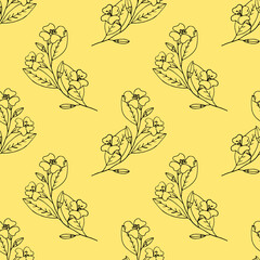 flower with leaves seamless pattern. wallpaper, textiles, wrapping paper. sketch hand drawn doodle style. vector minimalism. spring, summer, plant, floral background.
