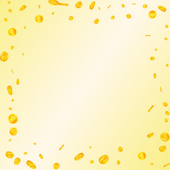 Russian ruble coins falling. Alluring scattered RU