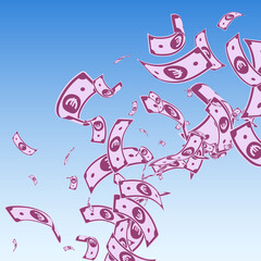 Fototapeta premium European Union Euro notes falling. Messy EUR bills