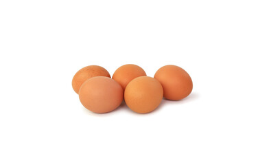 Chicken brown eggs isolated on white background.