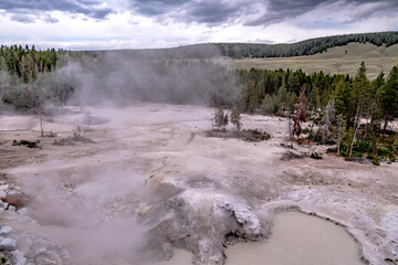 hot spring and geiser in yellowstone national par
