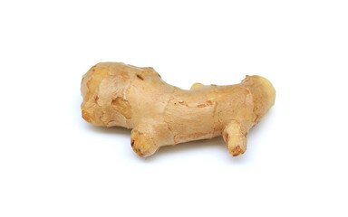 Ginger rhizome closeup on white isolated background