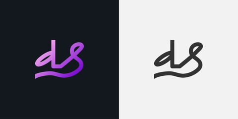 Abstract Initial Letter D and S Logo. DS logo with Purple Gradient. Usable for Business and Technology Logos. Flat Vector Logo Design Template Element.