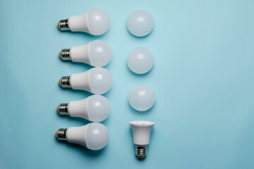 Creative geometric composition with LED lights on a blue background.