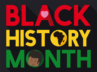 Dark Design Promoting Black History Month with Man and African Map, Vector Illustration