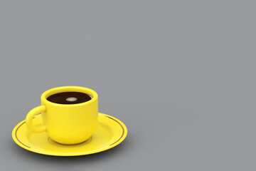 Illuminating Yellow Cup of Coffee on a Ultimate Gray. 3d Rendering