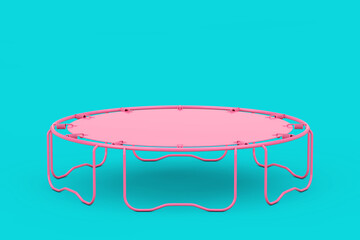 Pink Children's and Adult Round Sports Fitness Trampoline in Duotone Style. 3d Rendering
