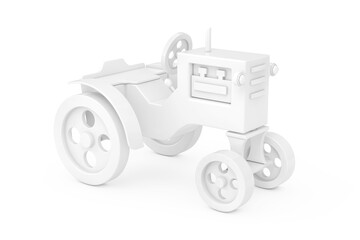 White Toy Tractor in Clay Style. 3d Rendering