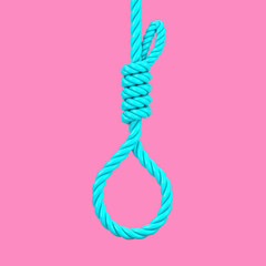 Blue Gallows Hanging Noose Rope Tied Knot in Duotone Style. 3d Rendering