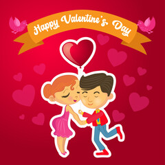 Valentine's Day Greetings with Boy and girl holding heart balloon