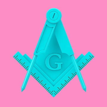 Blue Masonic Freemasonry Square and Compass with G Letter Emblem Icon Logo Symbol as Duotone Style. 3d Rendering