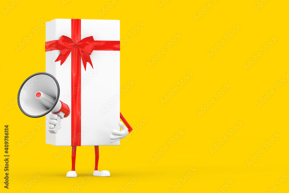 Aufkleber white gift box with red retro megaphone. 3d rendering