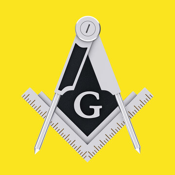 Masonic Freemasonry Silver Square and Compass with G Letter Emblem Icon Logo Symboll. 3d Rendering